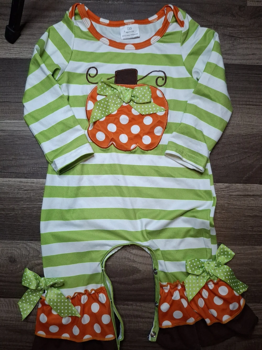 Green & White Striped Pumpkin Applique One-Piece Bodysuit for Kids